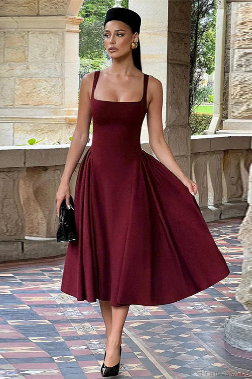 Elegant Square Neck Backless Fitted Cami Maxi Dress - Image 4