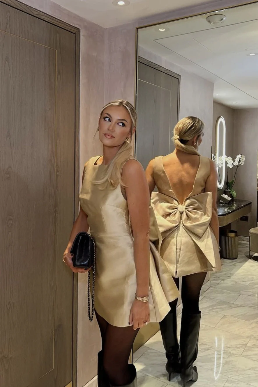 Elegant Square Neck Backless High Waist Mini Dress - Image 5