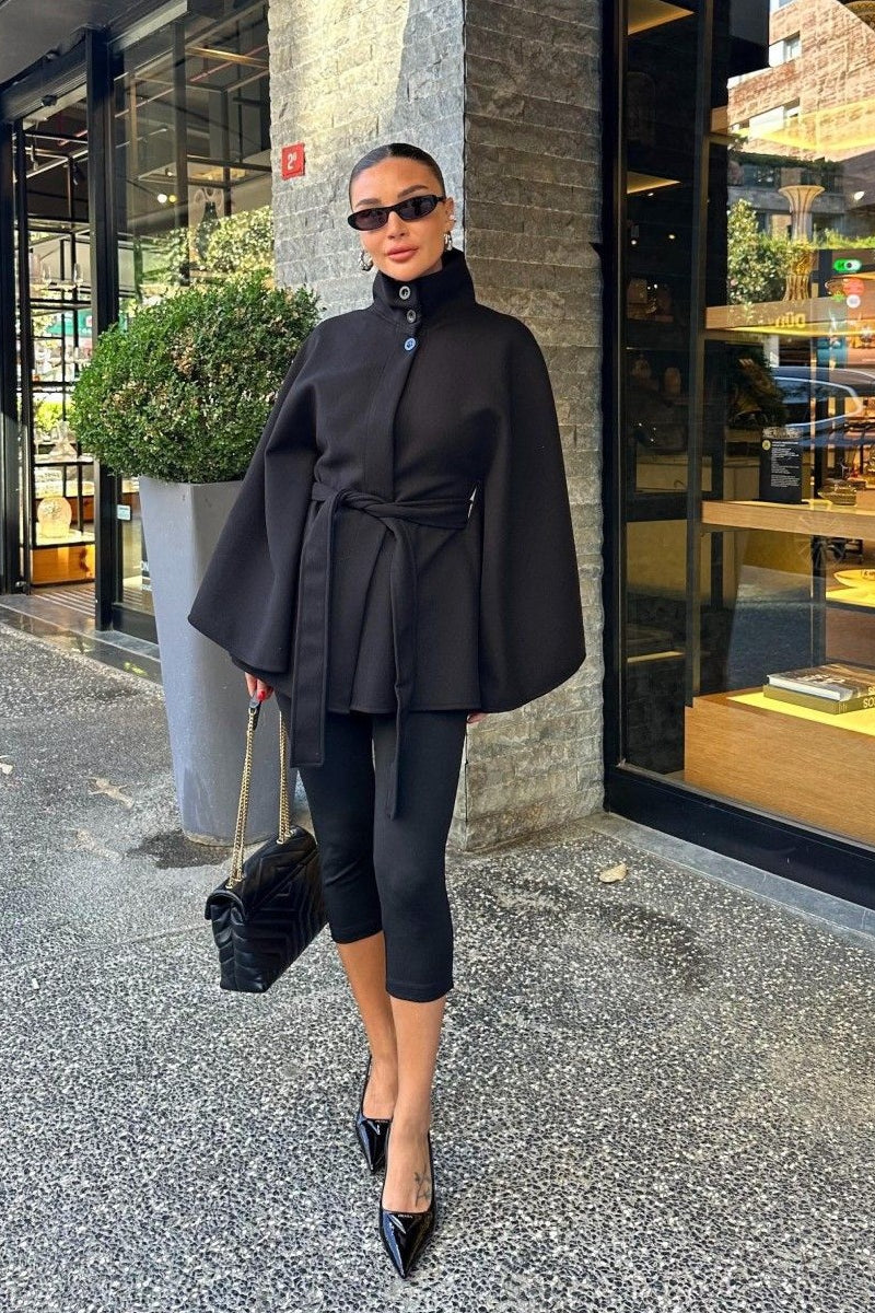 Elegant Stand Collar Belted High-Quality Coat - Image 2