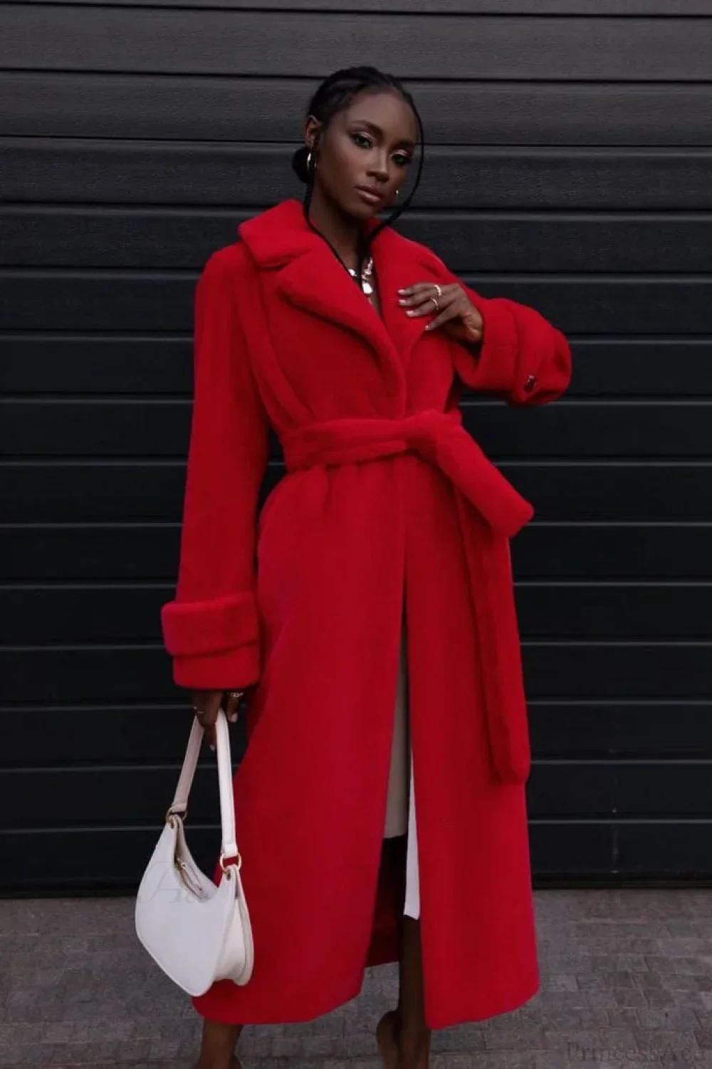 Elegant Thickened Plush Faux Fur Overcoat - Image 6