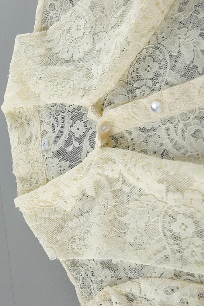 Elegant Tie Sheer Lace Long Sleeve Blouse - Image 11