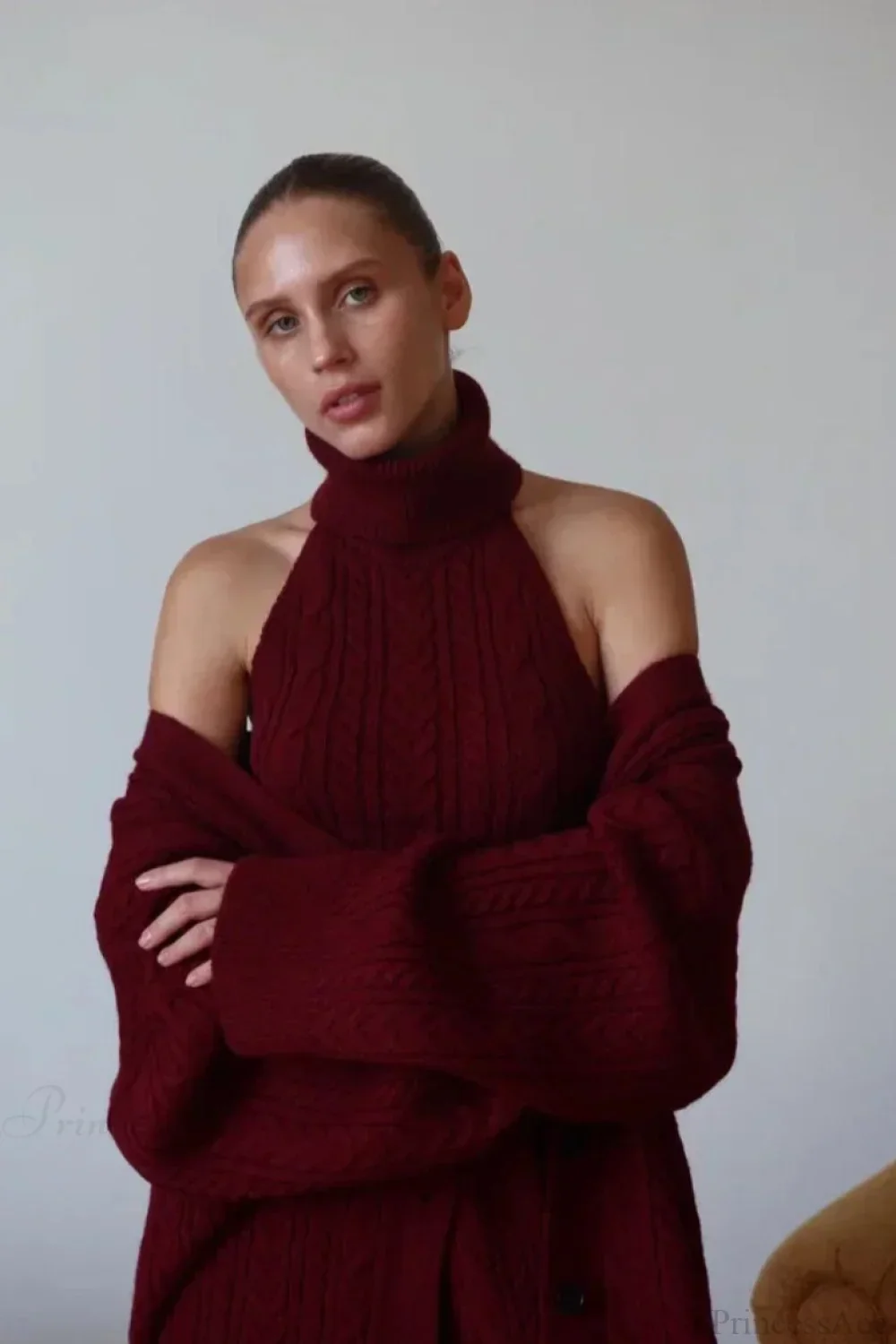 Elegant V-Neck Cable Knit Top Tank Pants Three Piece Set - Image 11
