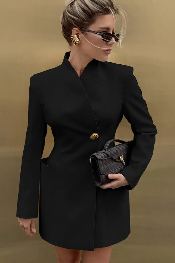 Elegant V-Neck Long Sleeve Fitted Waist Blazer - Image 5