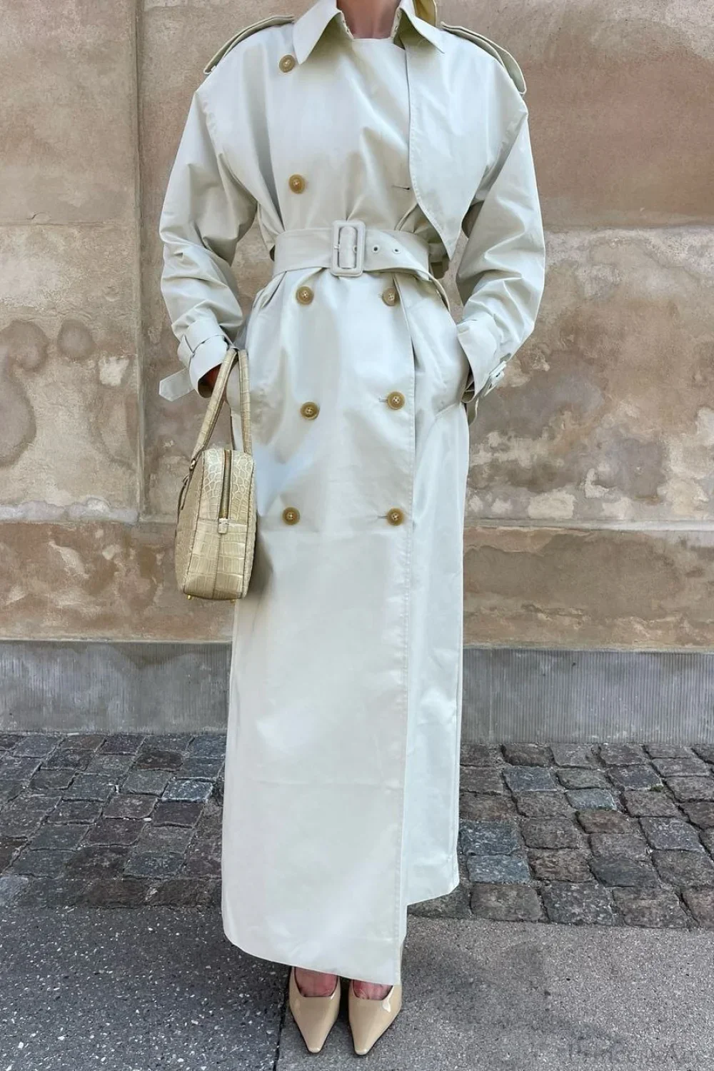 Elegant Wide Lapel Tie Waist Trench-Inspired Overcoat - Image 4