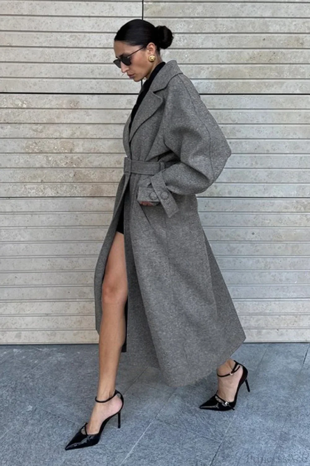 Vintage Elegant Wool Tie Waist Relaxed Overcoat - Image 2