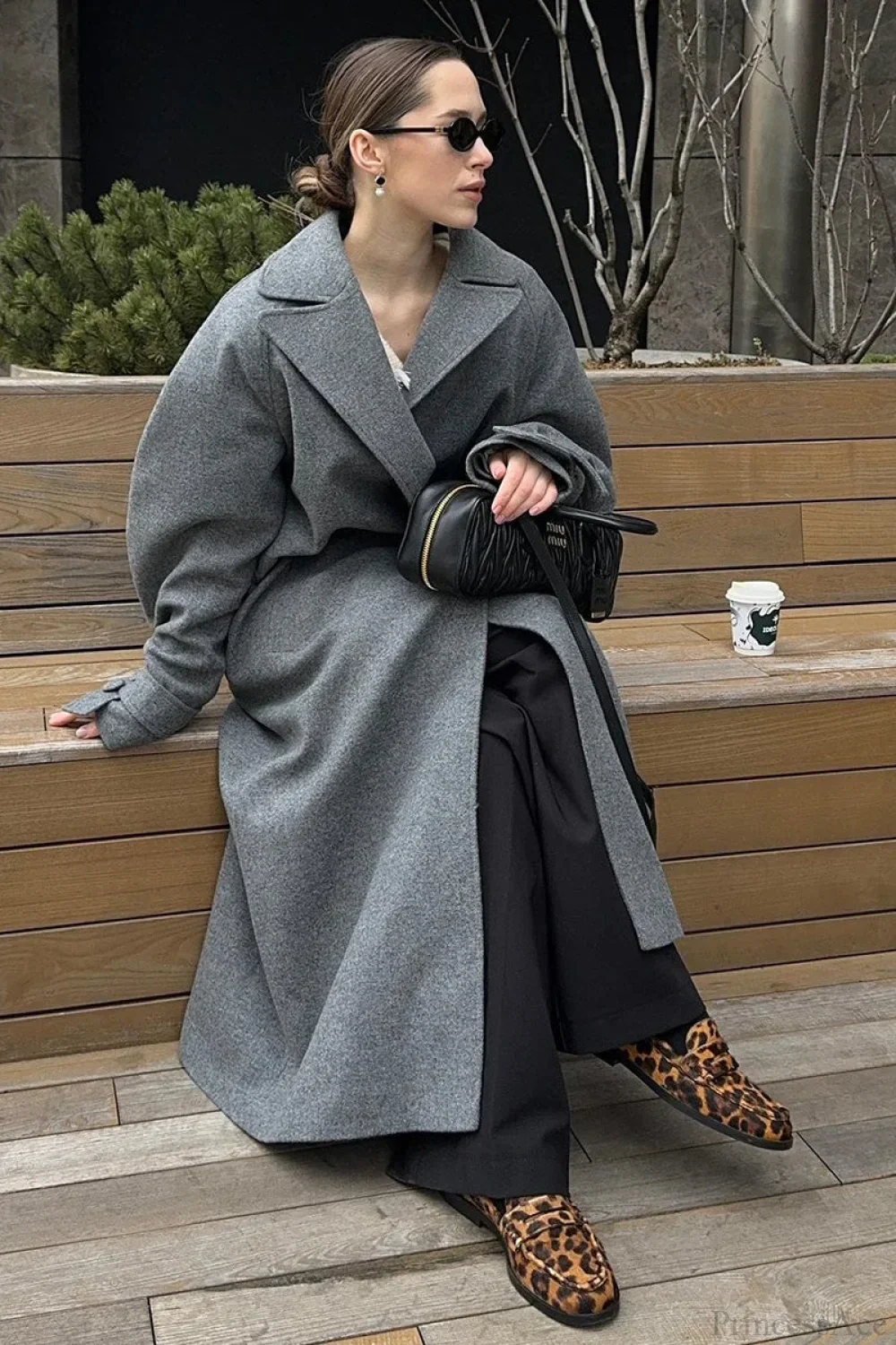Vintage Elegant Wool Tie Waist Relaxed Overcoat - Image 3