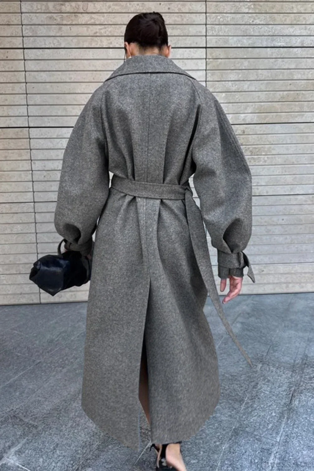 Vintage Elegant Wool Tie Waist Relaxed Overcoat - Image 4