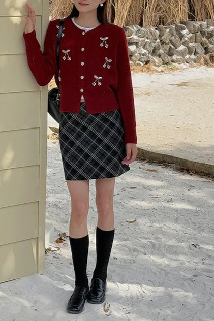Embroidered 3D Cherry Knit Cardigan - Image 4