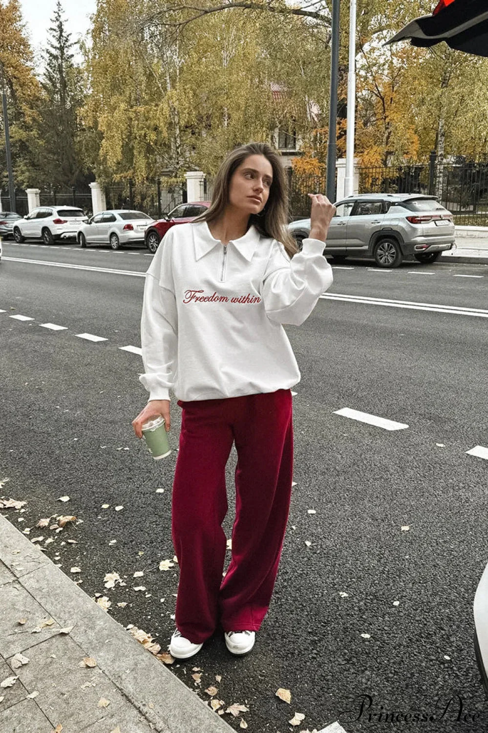 Embroidered Collared Casual Loose Sweatshirt - Image 3