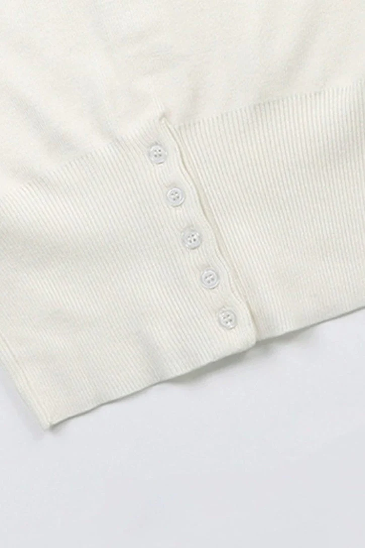 Embroidered Cotton V Neck Cardigan - Image 6