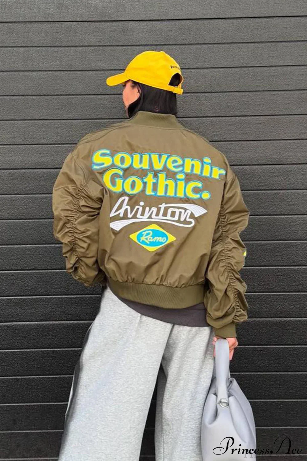 Embroidered Loose Bomber Long Sleeve High End Green Jacket - Image 3