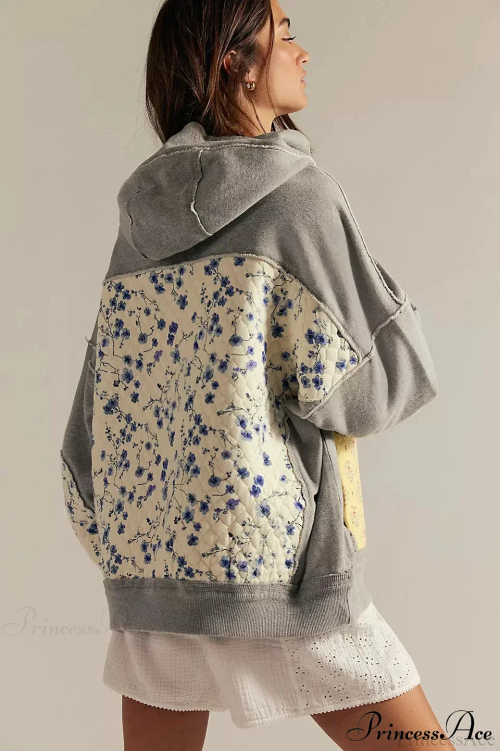 Embroidered Panel Design Casual Pullover Hoodie - Image 3
