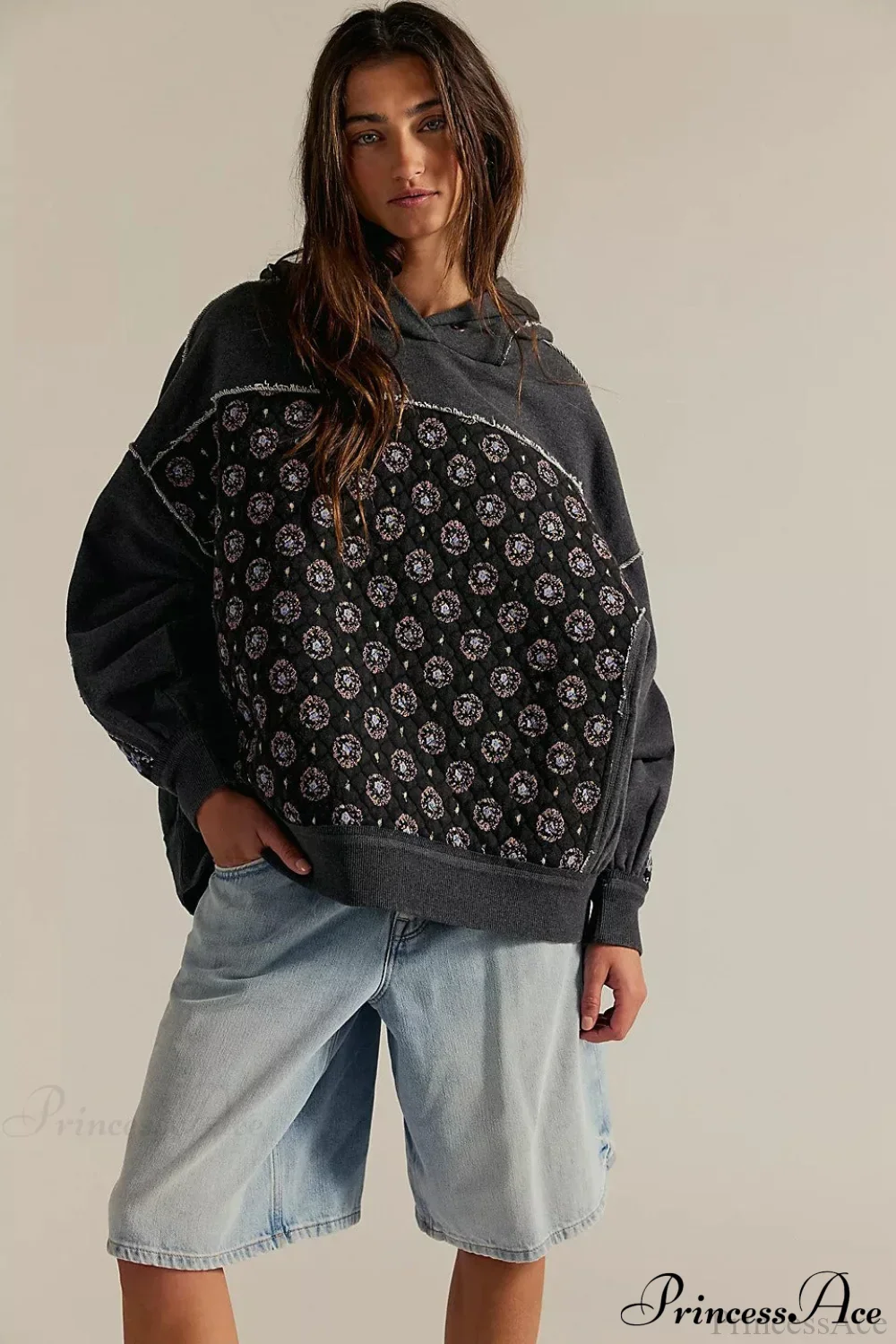 Embroidered Panel Design Casual Pullover Hoodie - Image 5