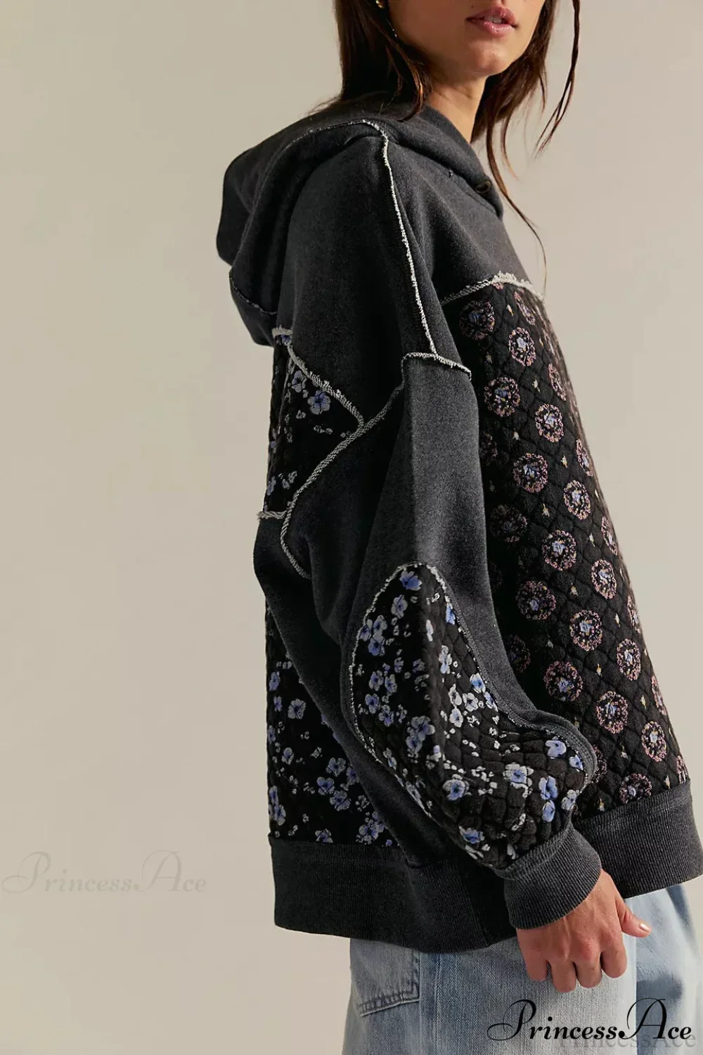 Embroidered Panel Design Casual Pullover Hoodie - Image 7