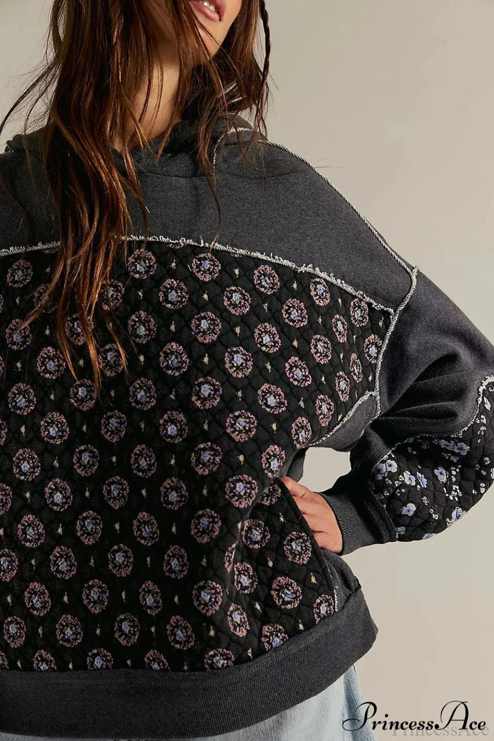 Embroidered Panel Design Casual Pullover Hoodie - Image 8