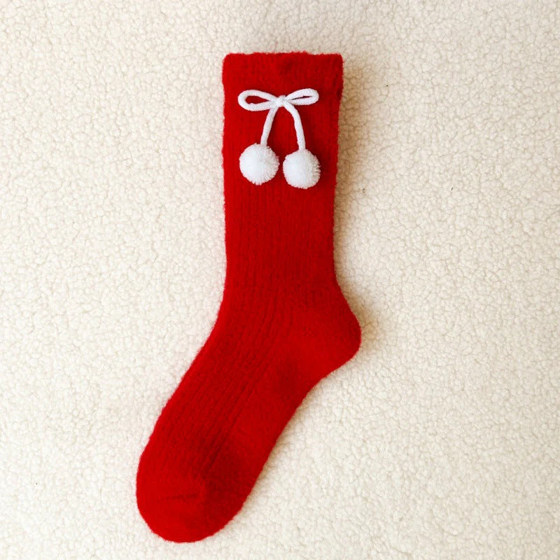 Embroidered Red Mid Calf Coral Fleece Cozy Socks - Image 10