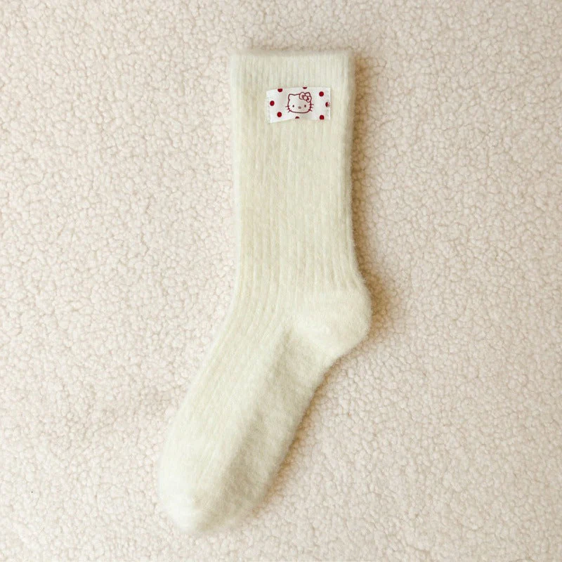 Embroidered Red Mid Calf Coral Fleece Cozy Socks - Image 7