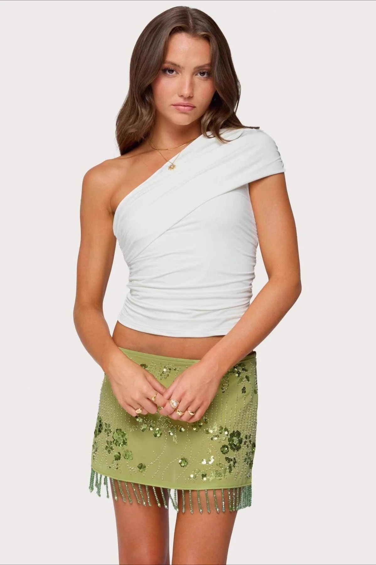 Embroidered Sequin Bodycon Mini Skirt - Image 2