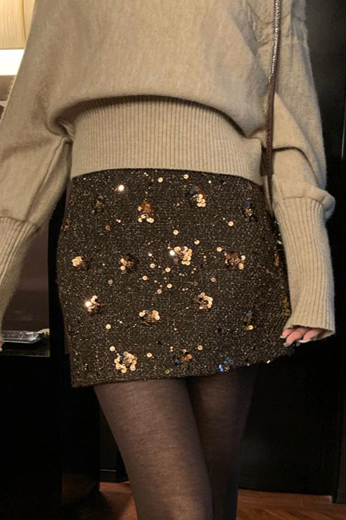 Embroidered Sequin High Waist A-Line Skirt - Image 2