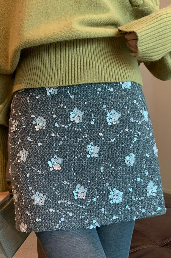Embroidered Sequin High Waist A-Line Skirt - Image 6
