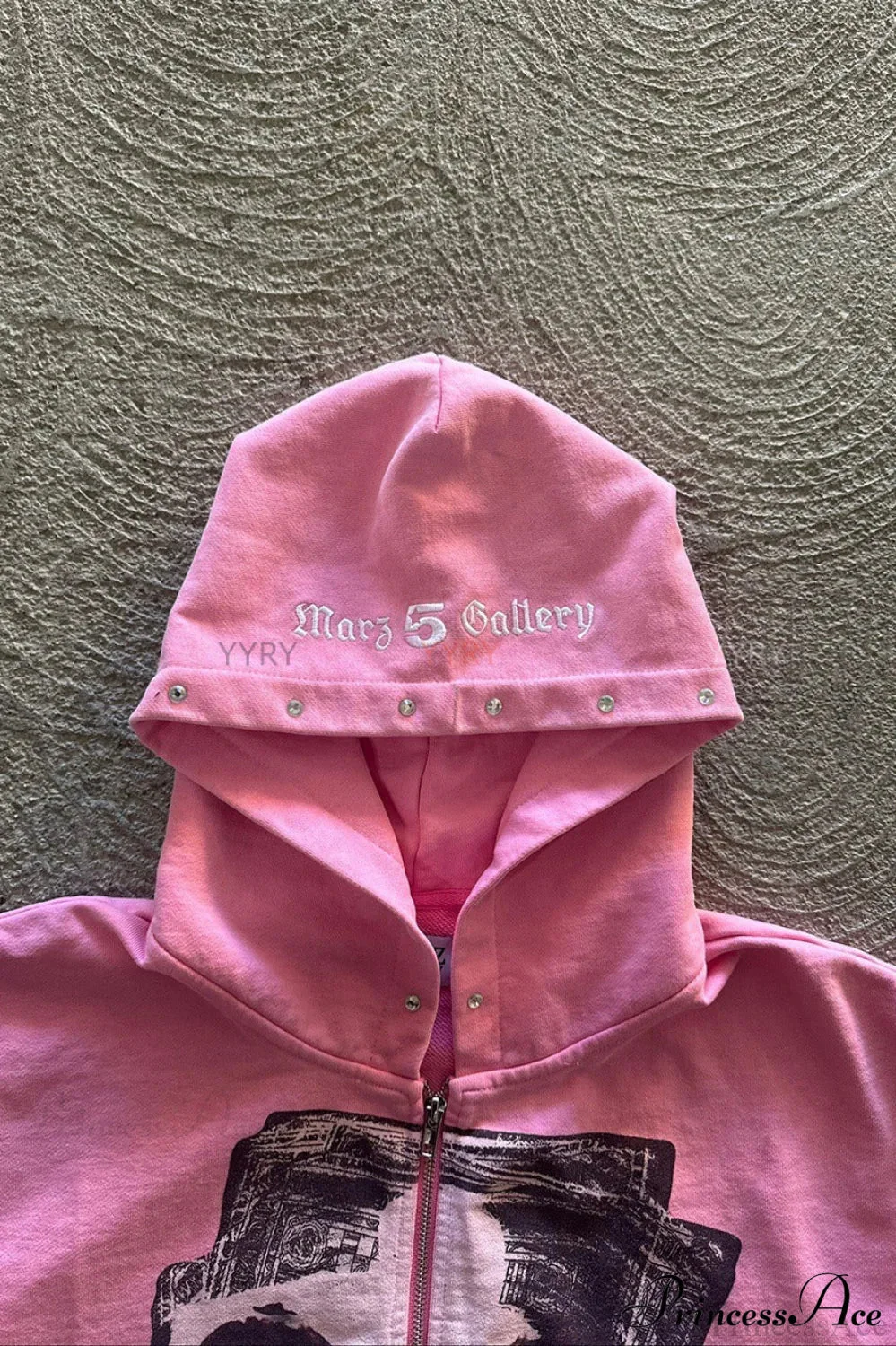 Embroidery Rhinestone Print Zip Hoodie - Image 2