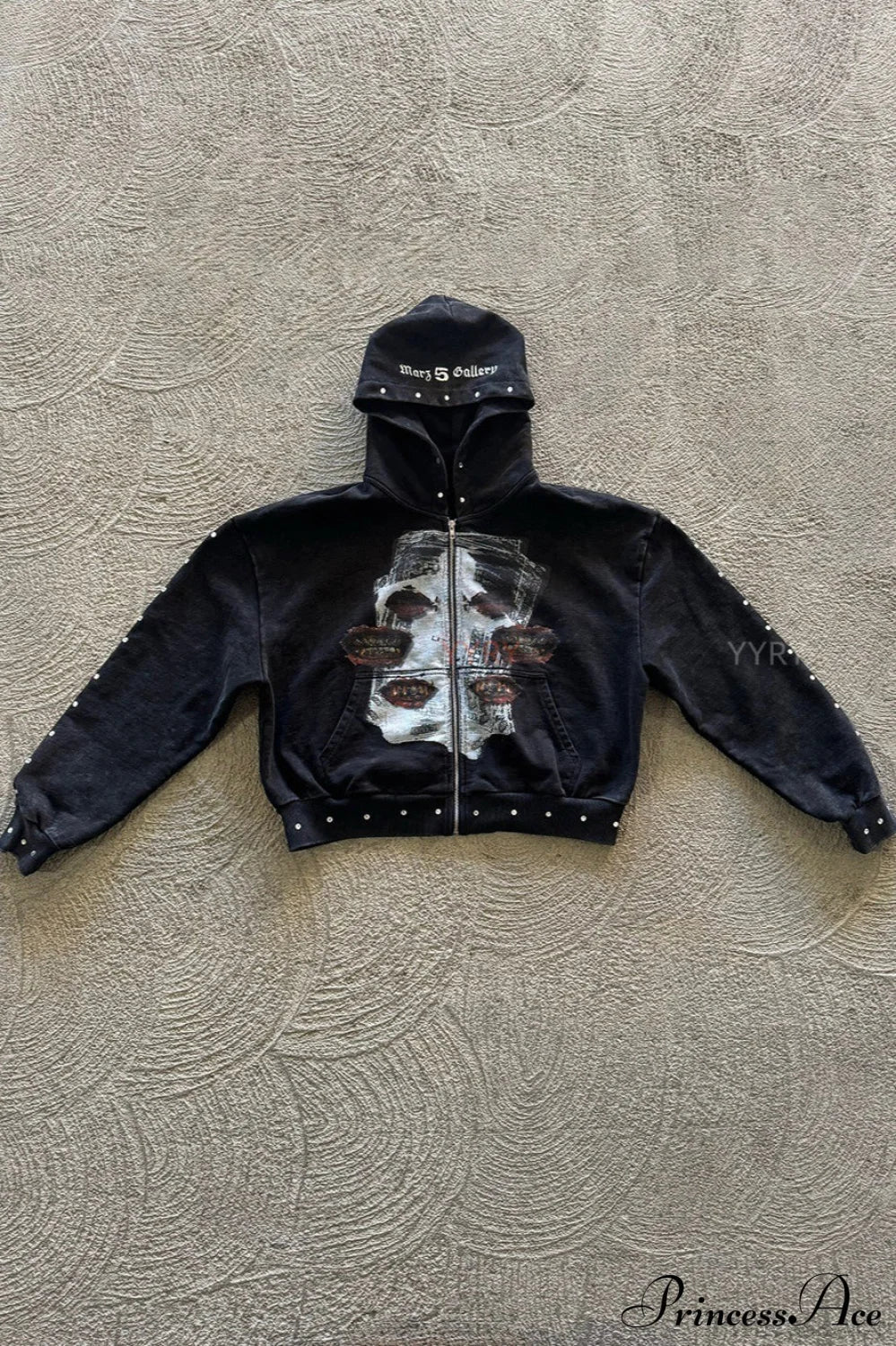 Embroidery Rhinestone Print Zip Hoodie - Image 3