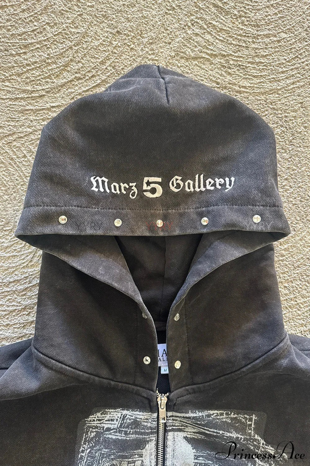 Embroidery Rhinestone Print Zip Hoodie - Image 4