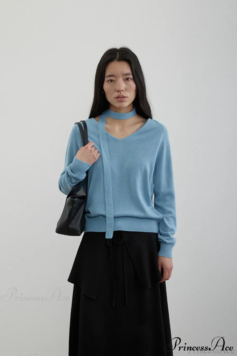 Wool V-Neck Oversized Long-Sleeve Knit Top - Image 2