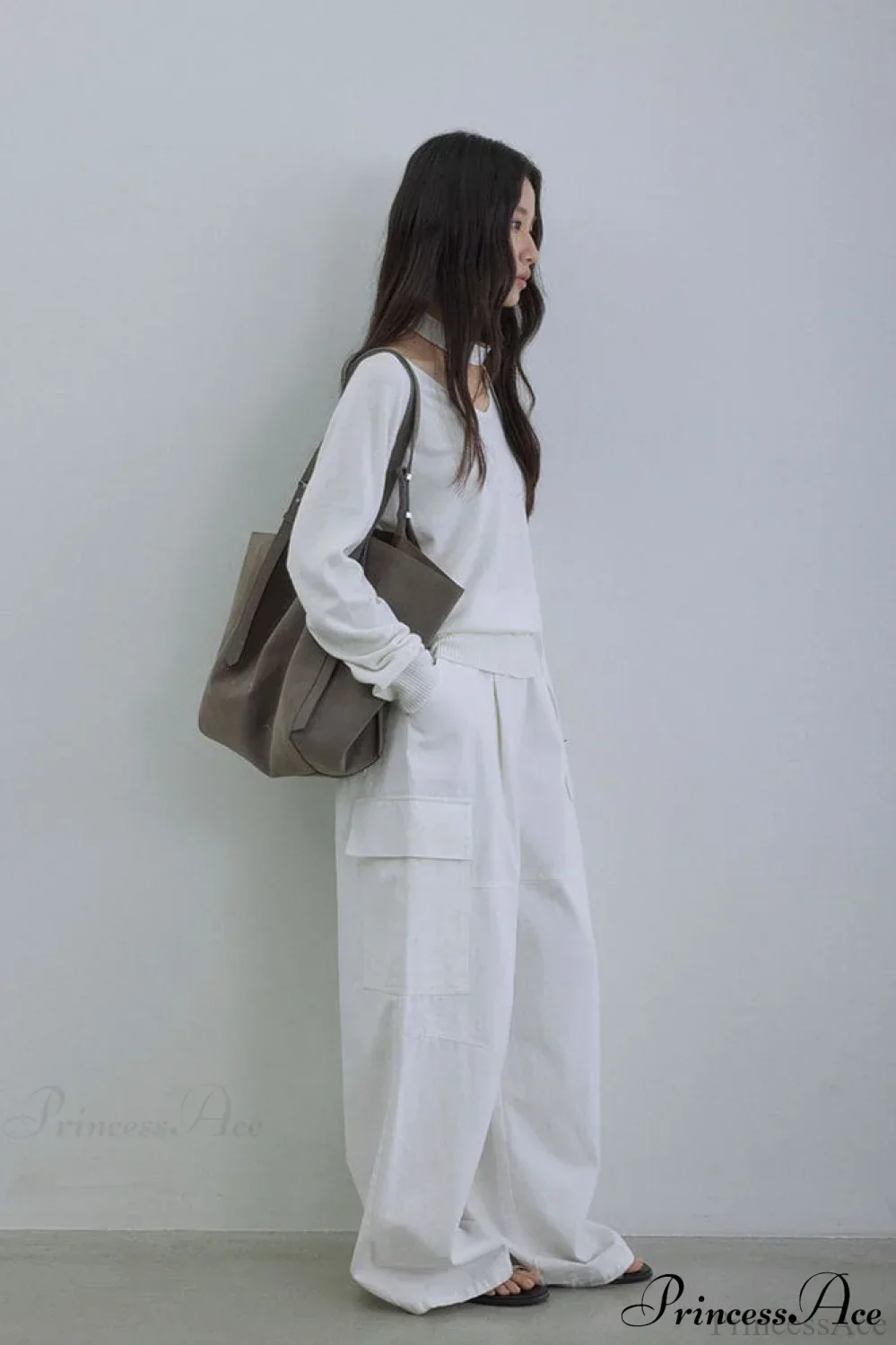 Wool V-Neck Oversized Long-Sleeve Knit Top - Image 9