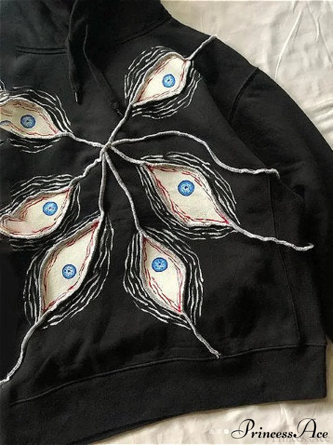 Evil Eye Patterned Dark Gothic Hip Hop Hoodie - Image 2