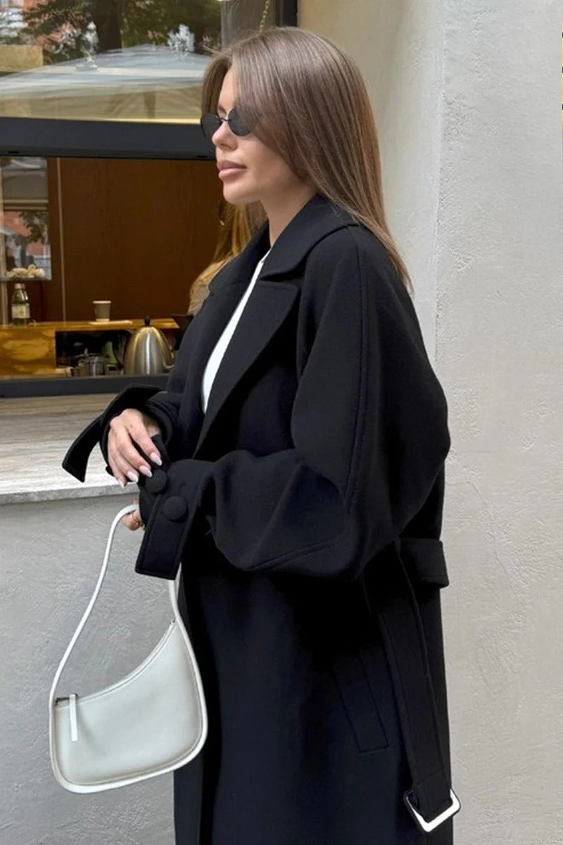 Extra-Long Wool Tie-Waist Loose Overcoat - Image 10