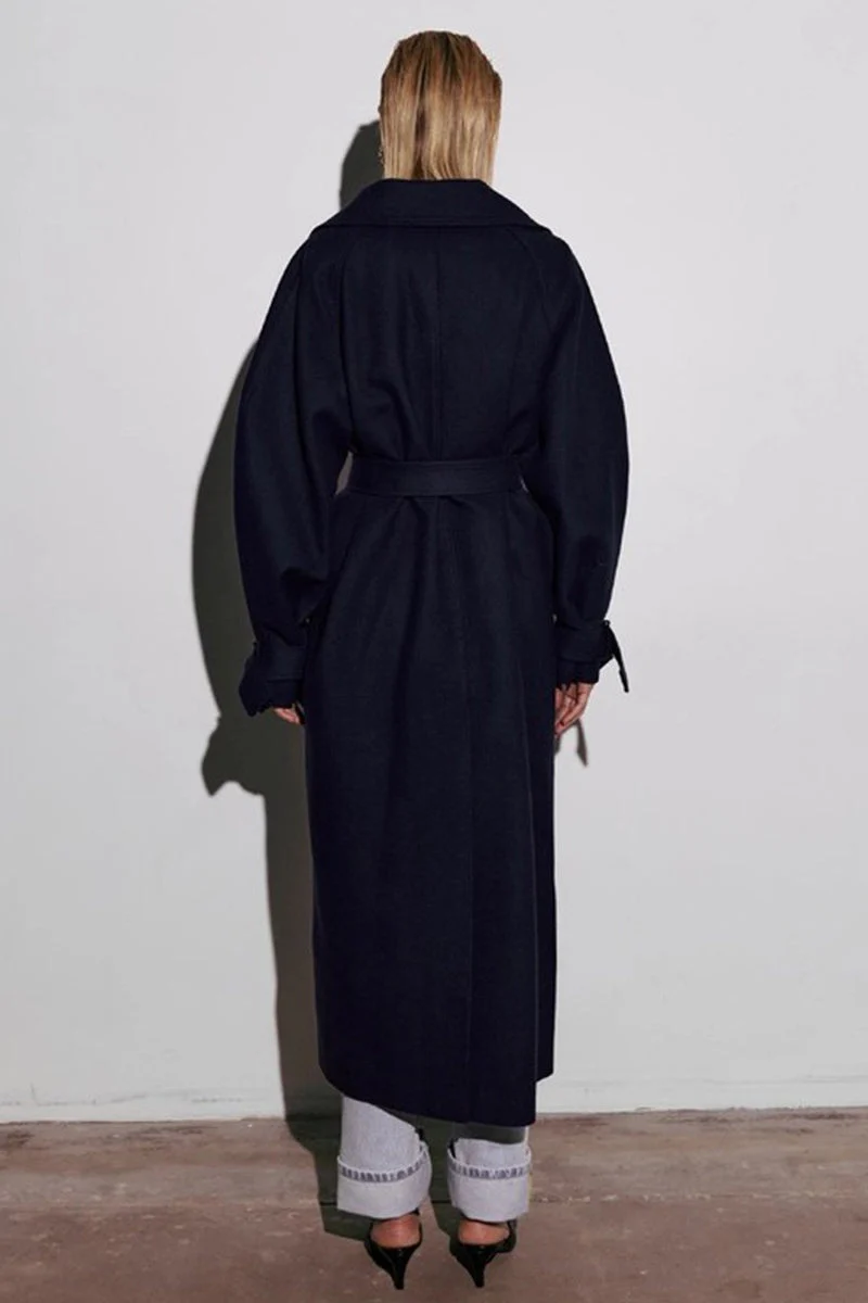 Extra-Long Wool Tie-Waist Loose Overcoat - Image 12