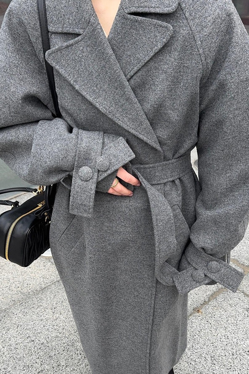 Extra-Long Wool Tie-Waist Loose Overcoat - Image 6