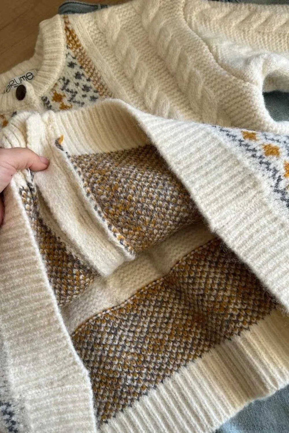 Fair Isle Fair Isle Cable Loose Thick Cardigan Sweater - Image 5