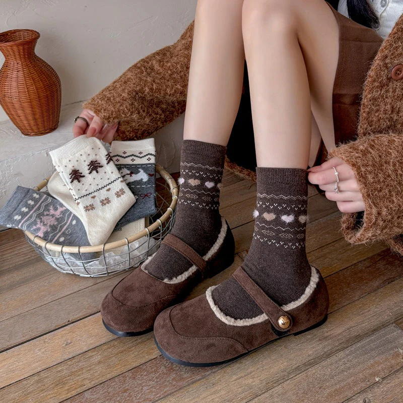 Intarsia Retro Thick Warm Mid Calf Socks - Image 11
