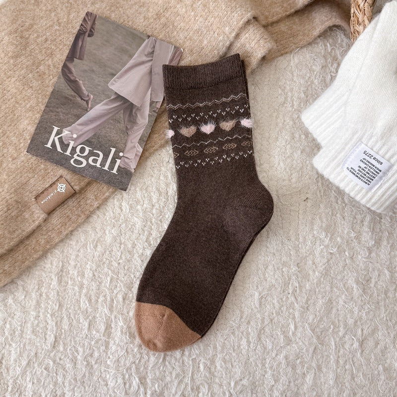 Intarsia Retro Thick Warm Mid Calf Socks - Image 12