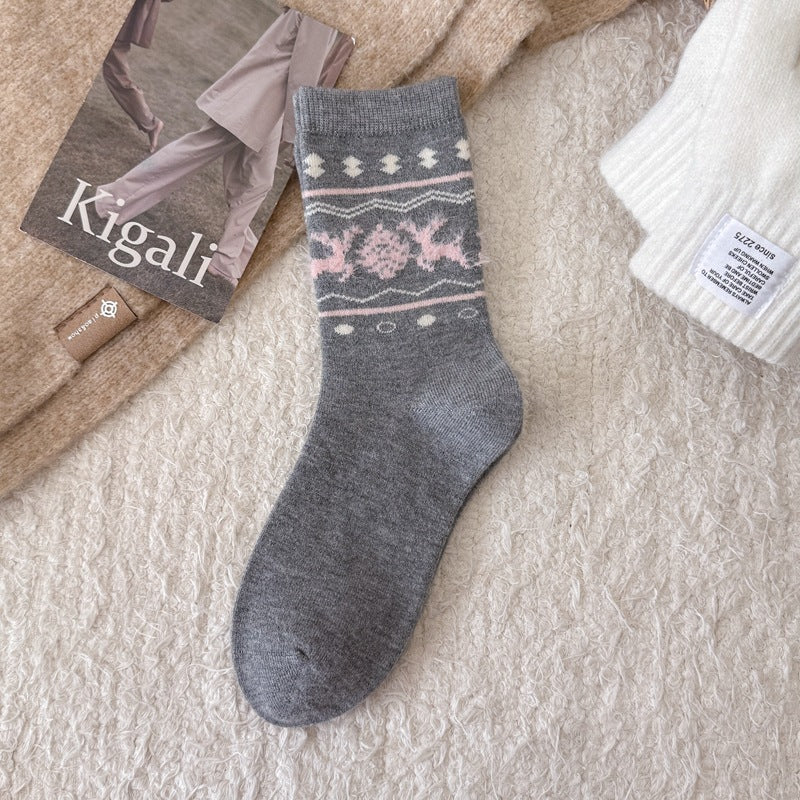Intarsia Retro Thick Warm Mid Calf Socks - Image 13