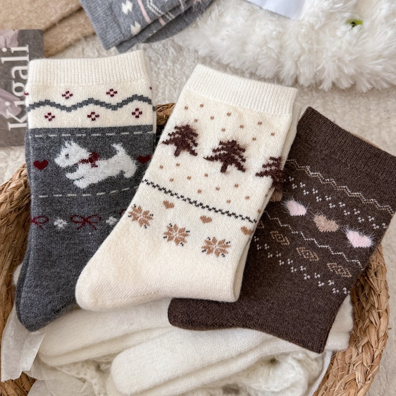 Intarsia Retro Thick Warm Mid Calf Socks - Image 2