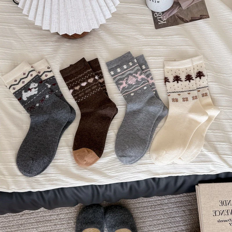 Intarsia Retro Thick Warm Mid Calf Socks - Image 3