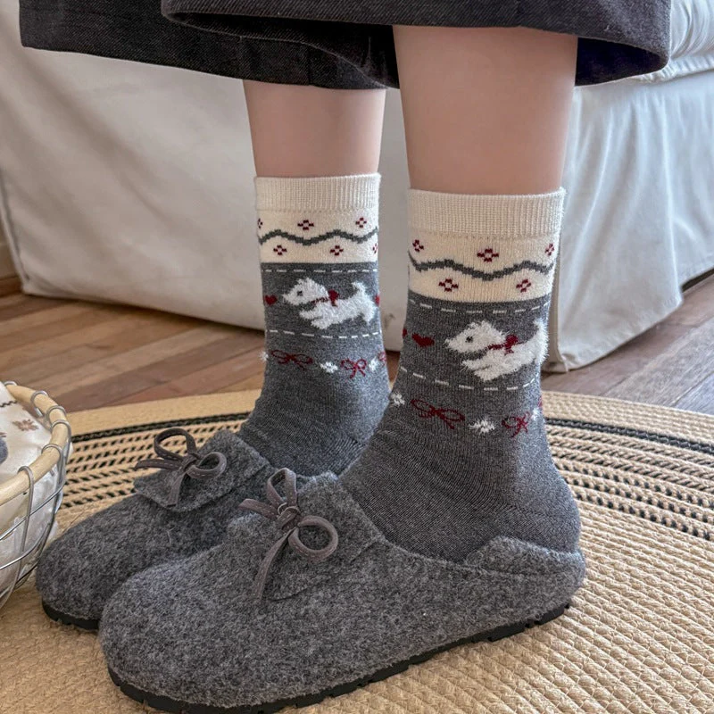 Intarsia Retro Thick Warm Mid Calf Socks - Image 4