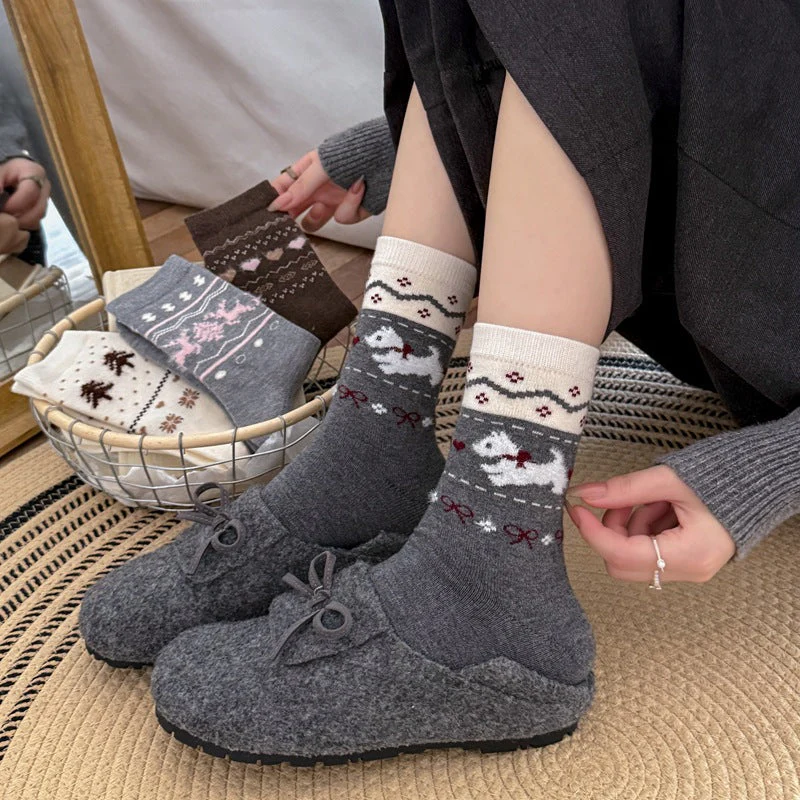 Intarsia Retro Thick Warm Mid Calf Socks - Image 5