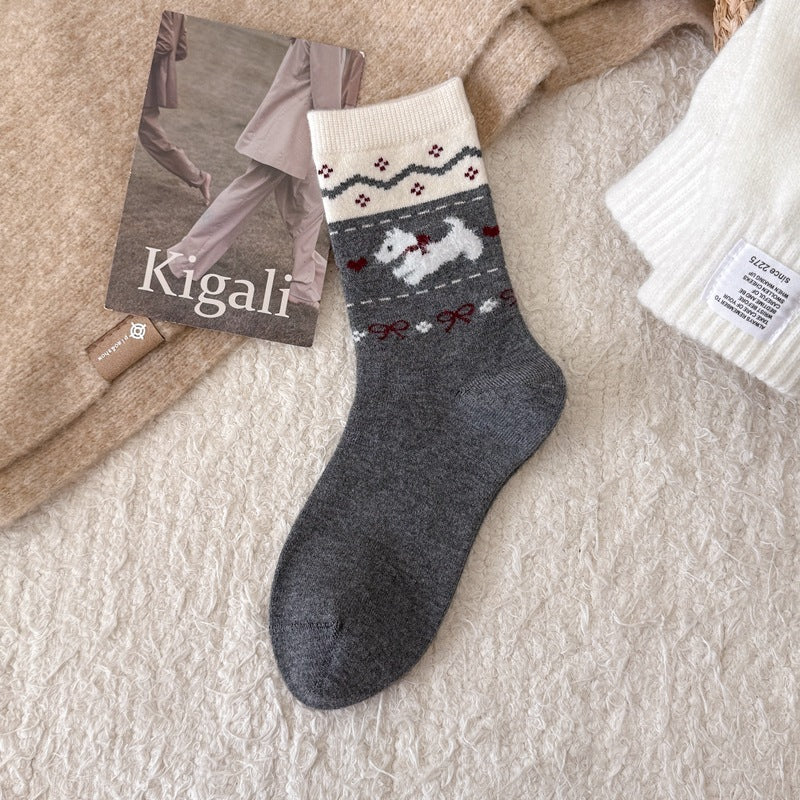 Intarsia Retro Thick Warm Mid Calf Socks - Image 6