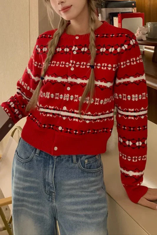 Red Striped Knit Cardigan - Image 2