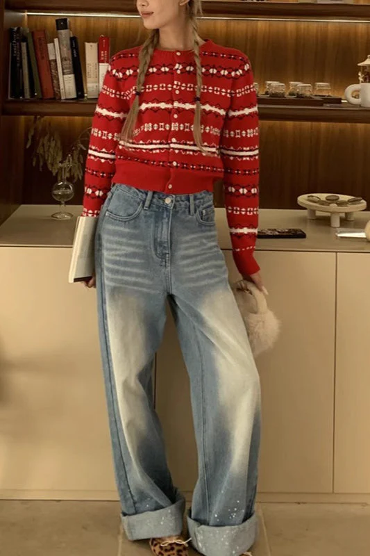 Red Striped Knit Cardigan - Image 3