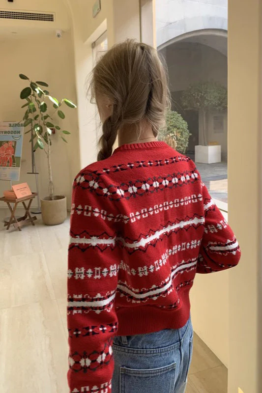 Red Striped Knit Cardigan - Image 4