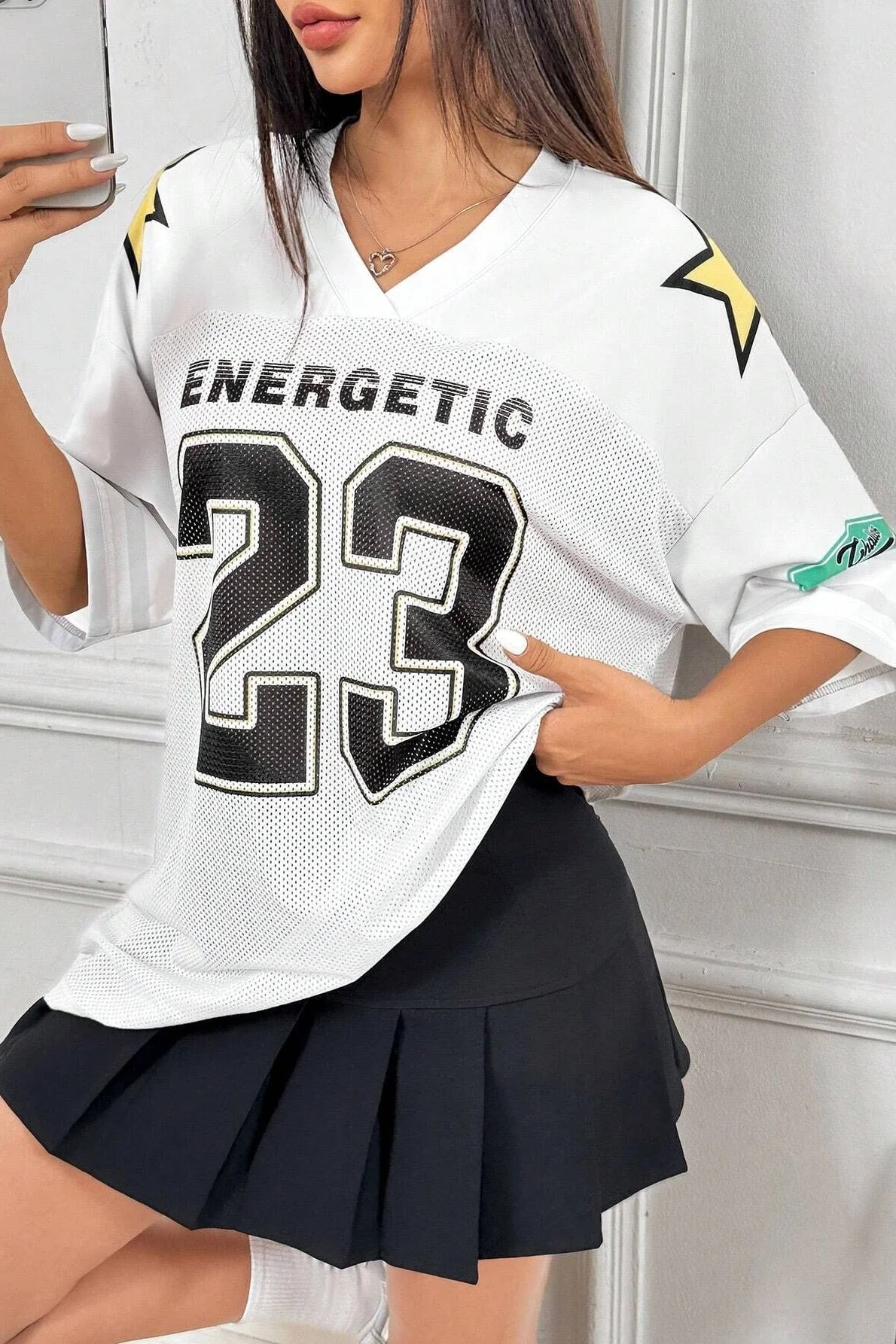 Fashion Loose Street Print Color Block Sporty T-shirt - Image 10