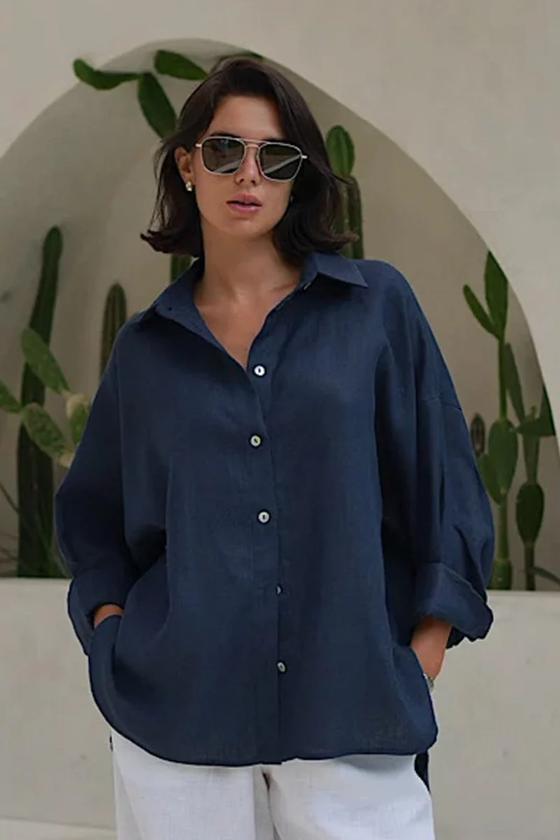 Fashion Solid Loose Casual Commuter Blouse - Image 20