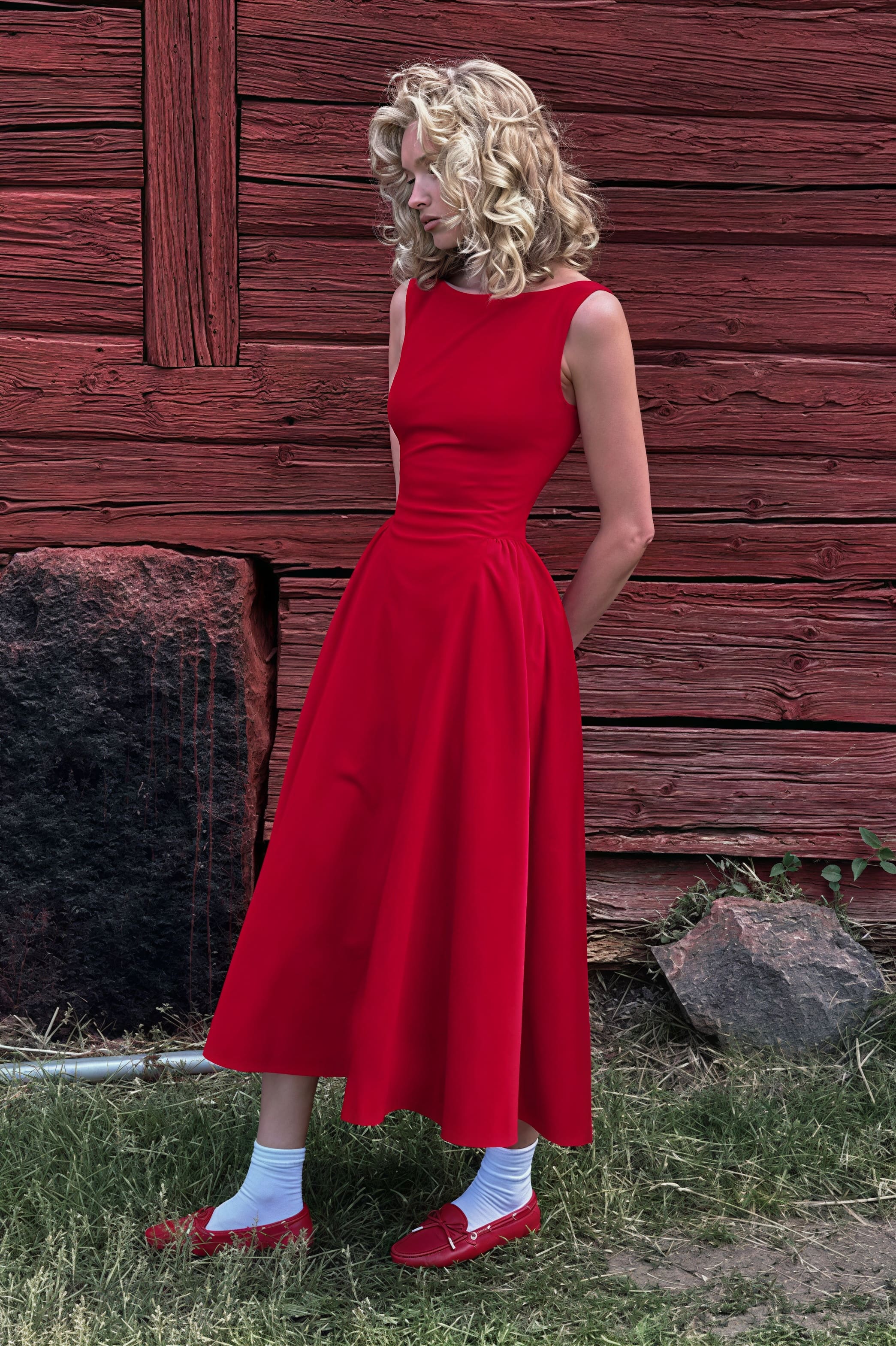 Fashion Solid Sleeveless Waisted Slim Midi Dress - Image 4