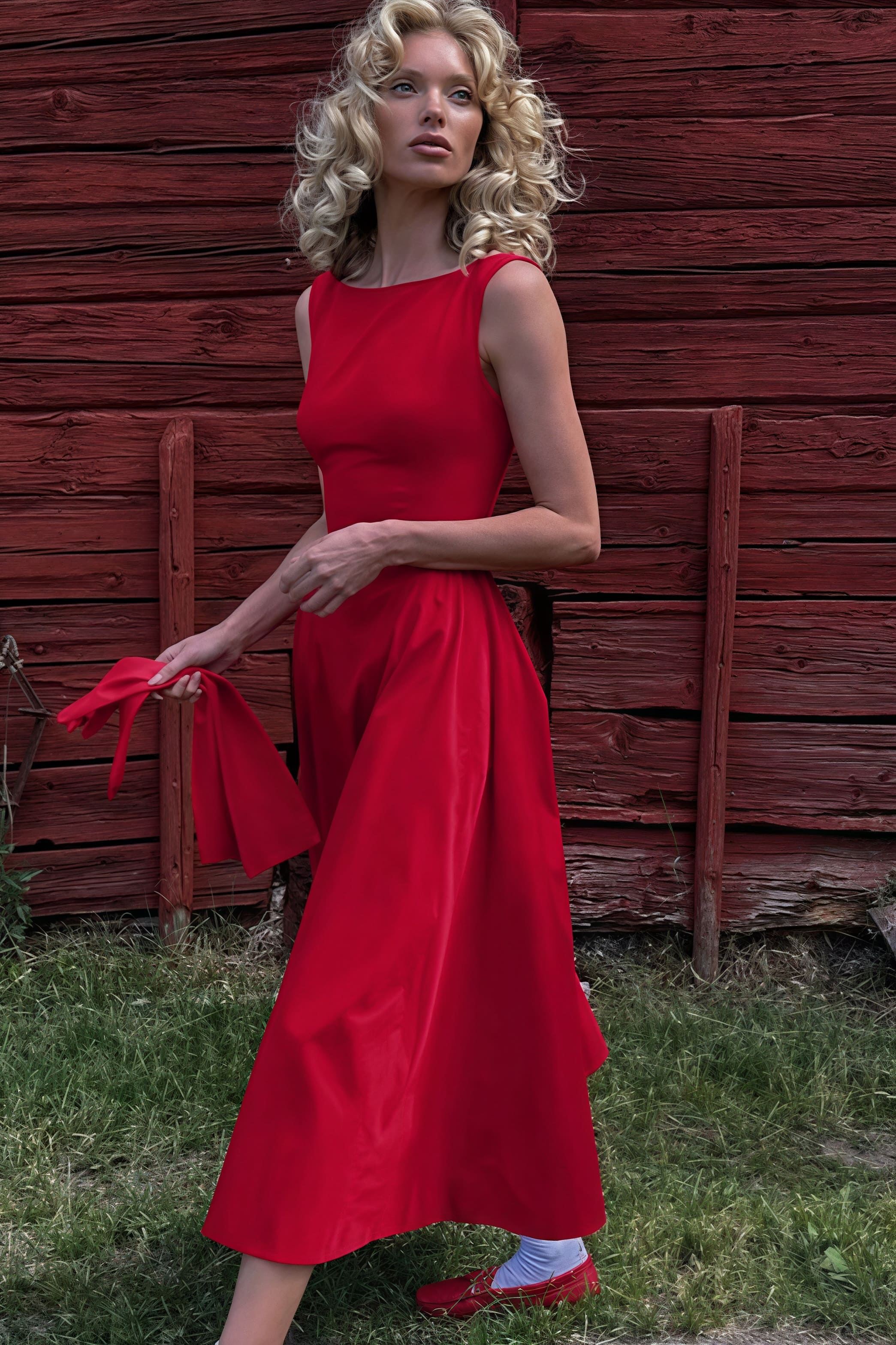 Fashion Solid Sleeveless Waisted Slim Midi Dress - Image 5