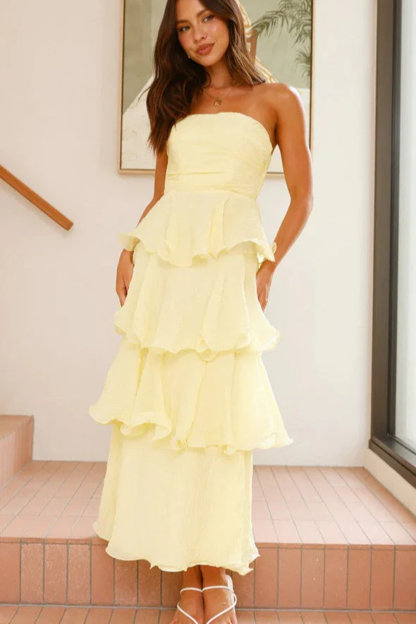 Fashion Strapless Backless Ruffle Tiered Midi Dress - Image 5